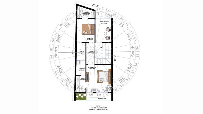 Modern West-Facing 20×44 Floor Plan Design (880 SQFT) for Compact Homes